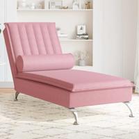 Massage chaise longue met bolster fluweel roze - thumbnail