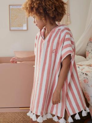 Personaliseerbare gestreepte badponcho voor kinderen roze