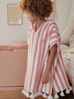 Personaliseerbare gestreepte badponcho voor kinderen roze - thumbnail