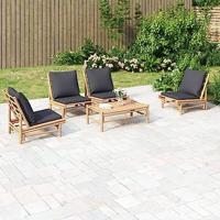 5-delige Loungeset met kussens bamboe donkergrijs - thumbnail