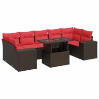 8-delige Loungeset met kussens poly rattan acacia bruin - thumbnail