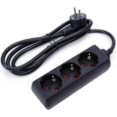 Zwarte Stekkerdoos met Verlengsnoer - 3 Stopcontacten - 1.5m - 3680W