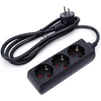 Zwarte Stekkerdoos met Verlengsnoer - 3 Stopcontacten - 1.5m - 3680W - thumbnail
