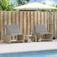 Ligstoelen 2 st met tafel poly rattan beige - thumbnail