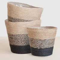 Lissabon Plantenmanden naturel/zwart bundel - 3 stuks - thumbnail