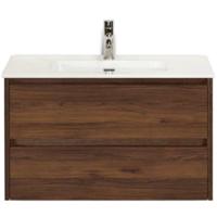 Dante Badmeubelset 80 cm - Walnoot - Keramische Wastafel Wit Cover - thumbnail
