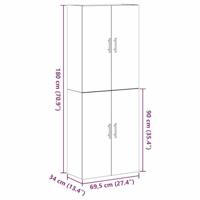 Wandkast 2 pcs Zwart eiken 69.5 x 34 x 90 cm Bewerkt hout - thumbnail