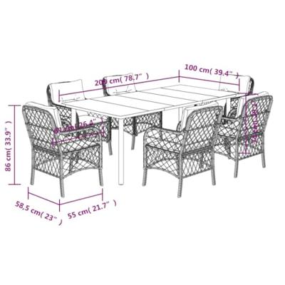 7-delige Tuinset met kussens poly rattan grijs