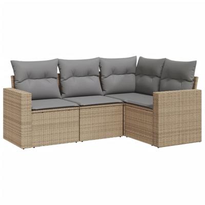 4-delige Loungeset met kussens poly rattan beige