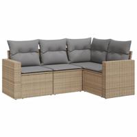 4-delige Loungeset met kussens poly rattan beige - thumbnail