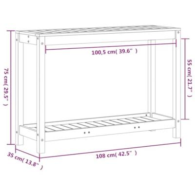 VidaXL Oppottafel met schap 108x35x75 cm massief grenenhout