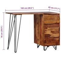 Schrijftafel met 1 lade en 1 kastje massief sheeshamhout - thumbnail