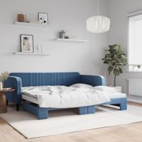 Slaapbank met onderschuifbed 100x200 cm fluweel blauw - thumbnail