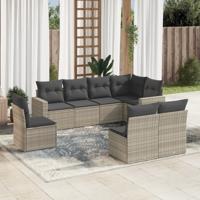 9-delige Loungeset met kussens poly rattan lichtgrijs - thumbnail