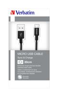 Verbatim 48866 Micro-USB - Synchronisatie- en oplaadkabel, robuuste en flexibele roestvrijstalen micro-USB-kabel, met knikbescherming, 30 cm, zwart - thumbnail