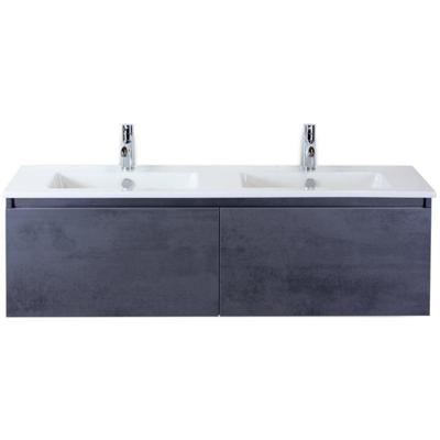 Frozen Badmeubelset 140 cm - Greeplijst in Kleur - Beton Antraciet - Keramische Wastafel Wit 2 Kraangaten