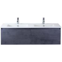 Frozen Badmeubelset 140 cm - Greeplijst in Kleur - Beton Antraciet - Keramische Wastafel Wit 2 Kraangaten - thumbnail