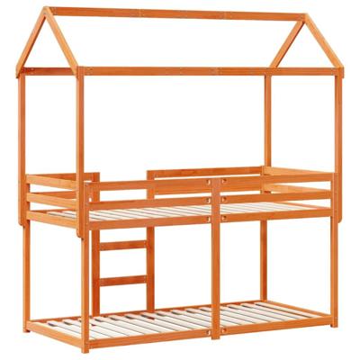 Stapelbed met bedhuis massief grenenhout wasbruin 90x200 cm