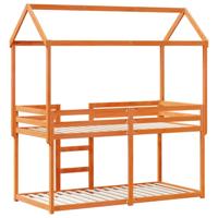 Stapelbed met bedhuis massief grenenhout wasbruin 90x200 cm - thumbnail