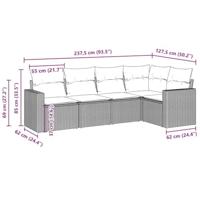 5-delige Loungeset met kussens poly rattan bruin - thumbnail