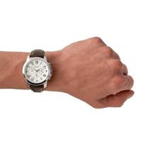 Fossil heren chronograaf Grant bruin lederen band horloge 44 mm FS4735 - thumbnail