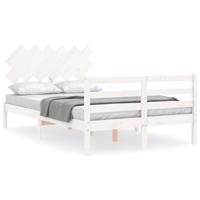 Bedframe met hoofdbord massief hout wit 120x200 cm - thumbnail