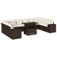11-delige Loungeset met kussens poly rattan bruin - thumbnail