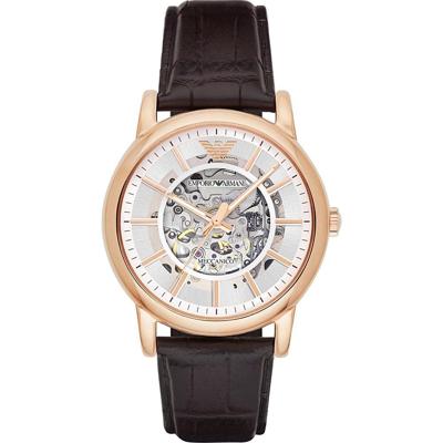 Emporio Armani Heren klassieke bruine lederen skelet wijzerplaat dress horloge AR1983 Emporio Armani Heren klassieke bruine lederen skelet wijzerplaat dress horloge AR1983