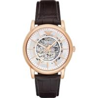 Emporio Armani Heren klassieke bruine lederen skelet wijzerplaat dress horloge AR1983 - thumbnail