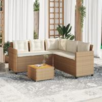 Tuinbank met tafel en kussens L-vormig poly rattan beige - thumbnail