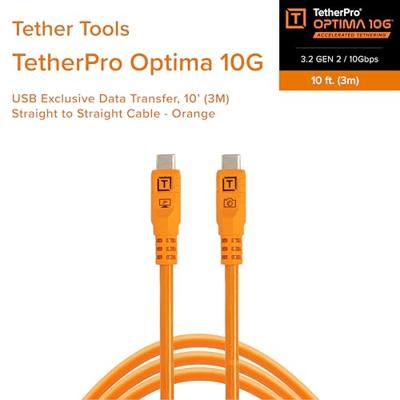 Tether Tools TetherPro Optima 10G USB exclusieve gegevensoverdracht, 10' (3M) rechtstreeks naar rechte kabel - oranje