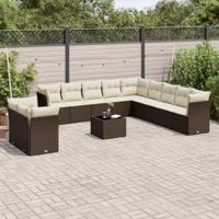 12-delige Loungeset met kussens poly rattan bruin - thumbnail