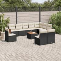 11-delige Loungeset met kussens poly rattan zwart - thumbnail