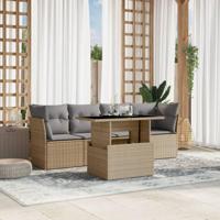 5-delige Loungeset met kussens poly rattan beige - thumbnail