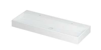 Wastafel United Porselein met 2 kraangaten incl. porseleinen click plug en verborgen overloop systeem 120 cm x 45 cm x 11 cm Mat wit 0206112