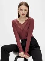 Dames shirt Kant lange mouw - Siri - Zwart Viscose dames ondershirt lange mouw - XL - Bordeaux - thumbnail