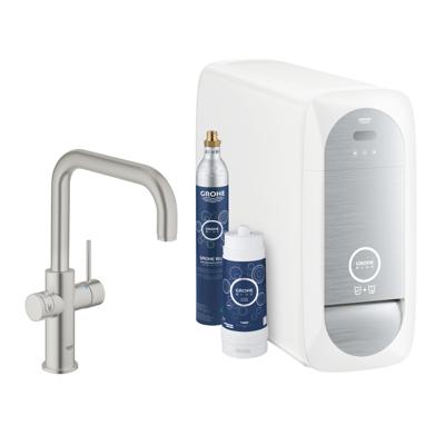 Bruisendwater Keukenkraan GROHE Blue Home Duo Starterkit Chilled en Sparkling Water U Uitloop RVS Look