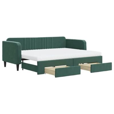 Slaapbank onderschuifbed en lades 80x200 cm fluweel donkergroen
