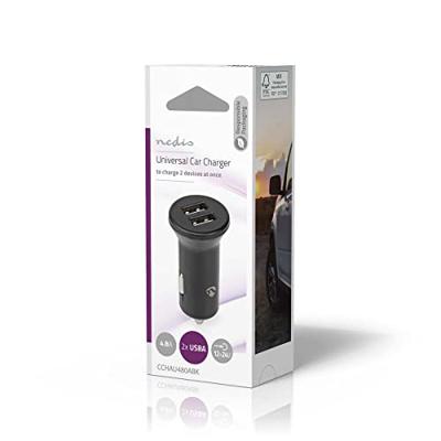 Nedis CCHAU480ABK Auto-oplader 4,8 A 2 Uitgangen Usb-a Zwart - thumbnail