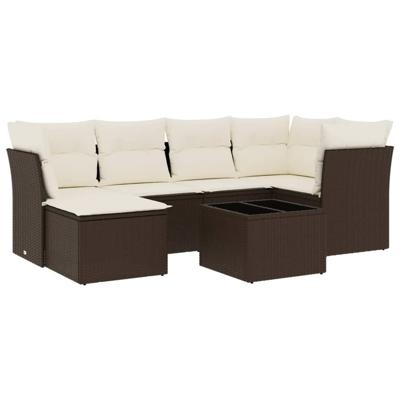 6-delige Loungeset met kussens poly rattan bruin