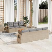 8-delige Loungeset met kussens poly rattan gemengd beige - thumbnail