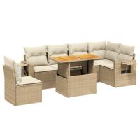 7-delige Loungeset met kussens poly rattan beige - thumbnail