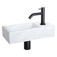Differnz Helios fonteinset - 37.5x18.5x9.5cm - Rechthoek - 1 kraangat - Gebogen matte zwarte kraan - Mineraalsteen Marmer 38.401.32 - thumbnail