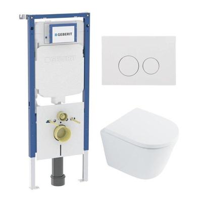 QeramiQ Dely Toiletset - 36.3x51.7cm - diepspoel - rimless - Geberit UP720 inbouwreservoir - softclose toilet zitting 35 mm - glans witte bedieningsplaat - ronde knoppen - wit glans SW1026255 / SW1159505/SW1237202/SW706186