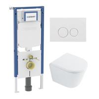 QeramiQ Dely Toiletset - 36.3x51.7cm - diepspoel - rimless - Geberit UP720 inbouwreservoir - softclose toilet zitting 35 mm - glans witte bedieningsplaat - ronde knoppen - wit glans SW1026255 / SW1159505/SW1237202/SW706186 - thumbnail