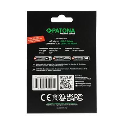 4 x AA oplaadbare batterijen, USB-C aansluiting - 1,5V - 2000mAh