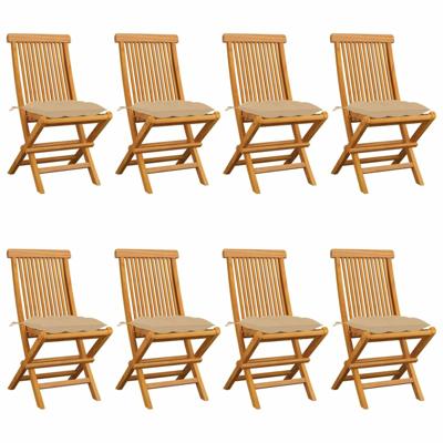 vidaXL Tuinstoelen 8 st met beige kussens massief teakhout vidaXL Tuinstoelen 8 st met beige kussens massief teakhout
