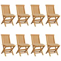 vidaXL Tuinstoelen 8 st met beige kussens massief teakhout - thumbnail