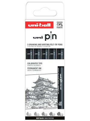 Fineliner uni-ball pin asp008 set à 5 breedtes zw