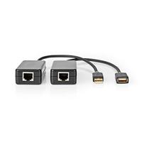 USB-Verlenger - USB 1.1-1x RJ45 Female - 1x USB-A Female - 1x USB-A Male - 1x RJ45 Female - 50 m - 12 Mbps - Goud Verguld - Rond - PVC - Zwart - Window Box - thumbnail